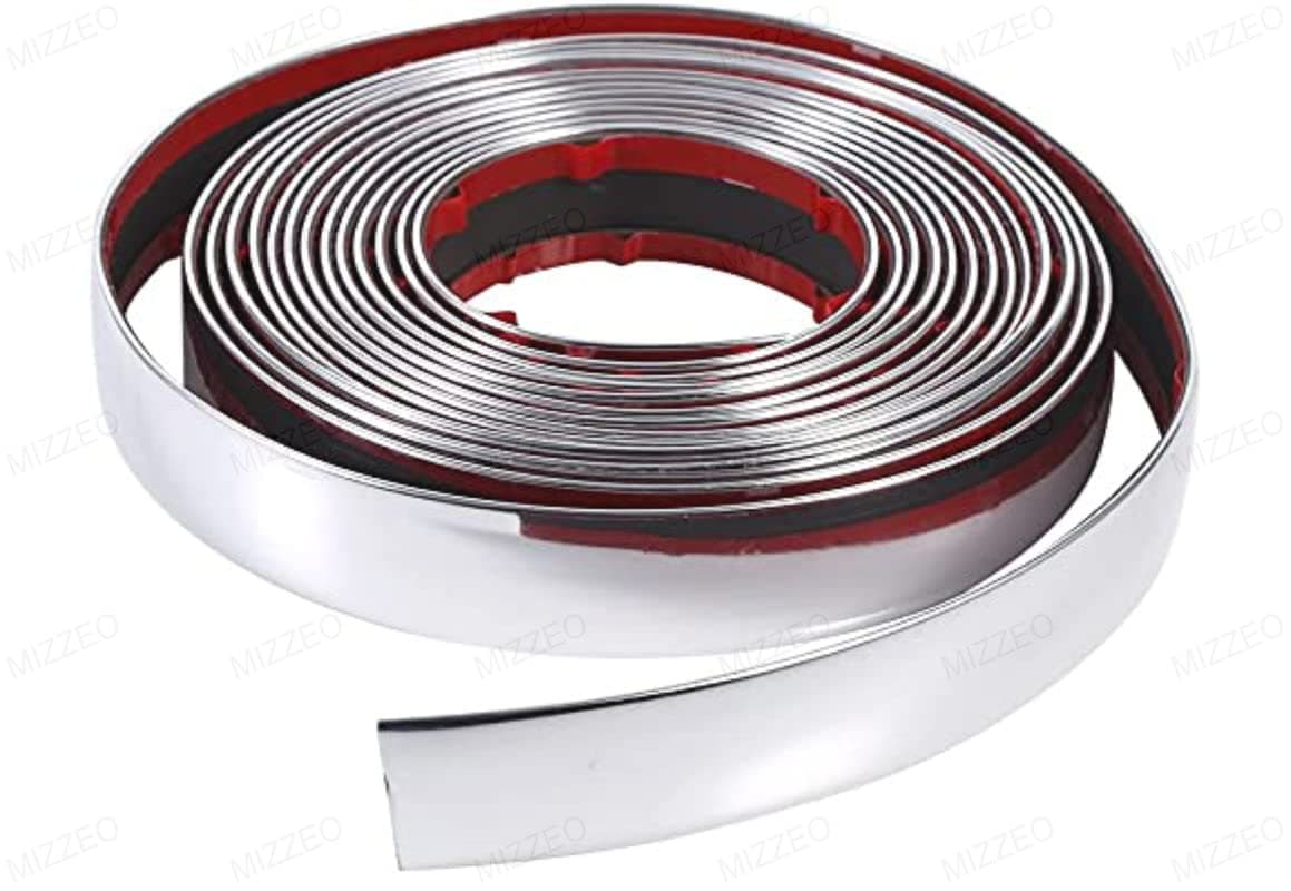 MIZZEO Chrome Silver Strip | Beading Roll | Door Edge Guard Protector | Window | Bumper Edge Lip Guard | Grill | Interior Exterior Decor (15 mm x 5 Meter) for Hyundai Grand i10 (Type-II) 2016-2018