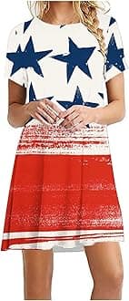 xinxinyu Independence Day Dress Crewneck Short Sleeve UK Elegant Day Print Dress Modest Dresses for Women Dressy Summer Dresses Mature Woman Birthday Gifts for Women Wife