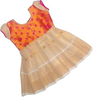 LOTUS ETHNIC Baby Girl's Kerala Tissue Cotton Frock Pattu Pavadai LEHENGA CHOLI Chaniya Choli (0-5 Years)