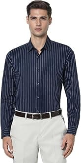 Peter England Men's Slim Fit Full Sleeve Striped Formal Shirt | Cotton Rich | Wonder Fabric | Pin Point Oxford