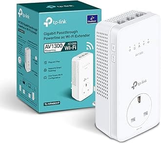 TL-WPA8631P AV1300Mbps WiFi Extender Booster, Dual-Band WiFi Extender, 3x Gigabit Ports, Gigabit Passthrough Powerline Up To 867 Mbps on 5 GHz and 300 Mbps on 2.4 GHz, 2x 2 MIMO, Plug & Play