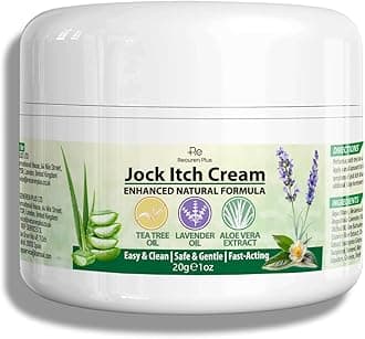 Recuren Plus Jock Itch Antifungal Skin Cream: Tea Tree Oil Anti Fungal Cream with Aloe Vera, Lavender & Eucalyptus – Extra Strength Herbal Moisturizer for Itchy Skin Soothing– for Men & Women, 30g