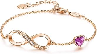 CDEInfinity Heart Birthstone Charm Link Bracelet for Women 925 Sterling Silver Stainless Steel Adjustable Mother's Day Gift Anniversary Jewelry Birthday Gifts for Women Wife Girlfriend Her