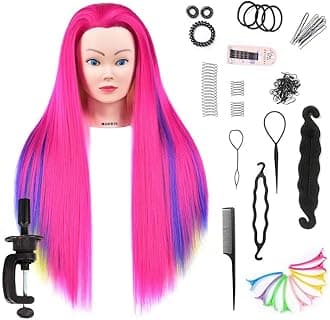 Training Head 26-28 Inch Mannequin Head Hair Styling Manikin Cosmetology Doll Head Hairdressing for Styling Dye Cutting Braiding Practice Head Synthetic Fiber Hair and Free Table Clamp Stand