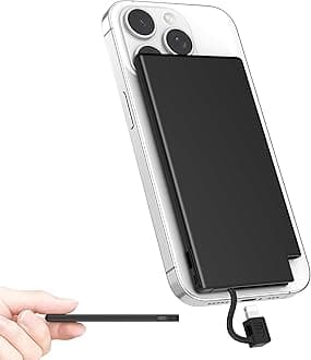 Auskang Power Bank with built-in Charging Cable, 5000mAh Ultra Slim and Super Lightweight Portable Charger Small External Battery, Compatible with iphone(Excluding iPhone 15 series)Carbonfree Certified