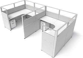 SUNLINE Office Cubicle Kit - Modular Office Furniture Kit with 7 Layout Options, Adjustable Panels and Mobile Storage, Easy-Assembly Desk System for Modern Workspaces - Grey
