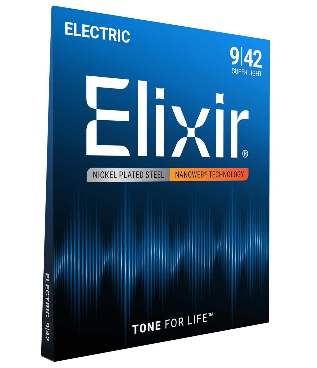 Elixir Strings, Electric Guitar Strings, Nickel Plated Steel with NANOWEB Technology, Longest-Lasting Bright Tone with Comfortable Feel, 6 String Set, Super Light 9-42