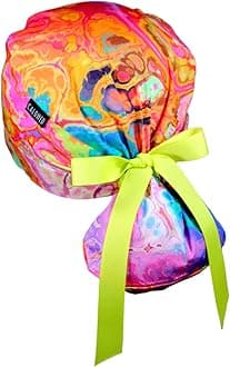 Scrub Cap for Women and Men, Ponytail Scrub Caps, Working Hat, Head Cover with Ribbon Ties and Buttons, Long Hair