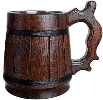 Handmade Beer Mug Oak Wood Stainless Steel Cup Natural Eco-Friendly Wooden Tankard 0.6L 20oz Classic Brown (Retro 20 oz / 0.6l)