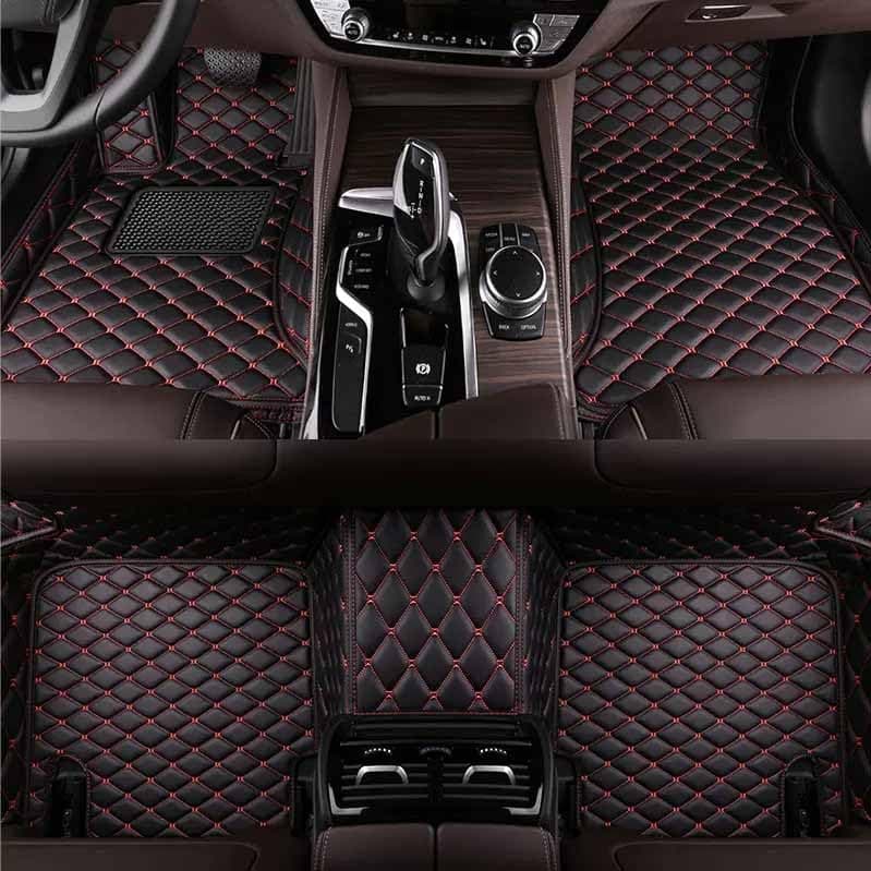 Custom Personalized Floor Mats ，Luxury Full Coverage All Weather Car Floor Mats，Anti-Slip Leather Car Mat Set ，Custom Floor Mat， for 99% of Cars, Trucks & SUV. (black66red)