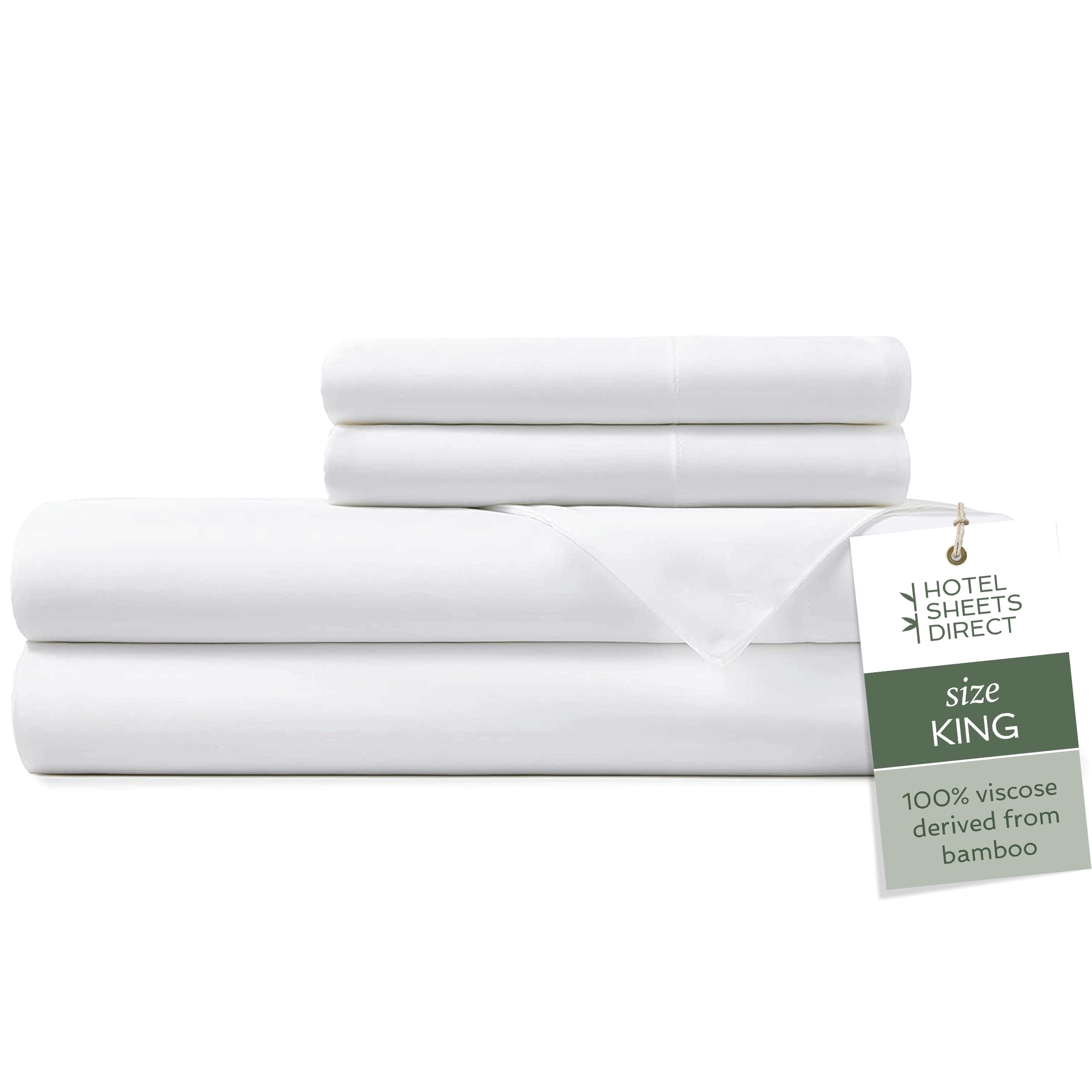Hotel Sheets Direct 100% Viscose Derived from Bamboo King - Cooling Luxury Bed w Deep Pocket - Silky Soft - White