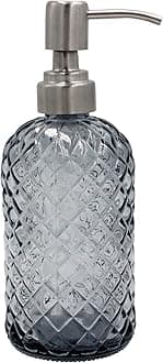 16 oz Diamond Pattern Glass Soap Dispenser, Kitchen and Bathroom Refillable Soap Dispenser with Rust Resistant Stainless Steel Pump for Hand Soap, Lotion Glass Liquid Dispenser (Grey)