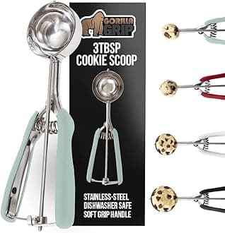GORILLA GRIP Stainless Steel Cookie Scoop for Baking, 3 TBSP, Multipurpose Melon Baller, Meatball Spring Scoops, Perfect Portion Sizes, Easy Food Release, Scooper Size 24, BPA-Free Kitchen Tool, Mint
