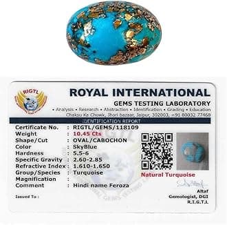 Divine Spirituals AAA Grade Natural Turquoise Gemstone Lab-certified Premium Feroza/Firoza Cabochon For Protection, Healing, Spiritual Meditation & Ring Jewellery approx. 8-10 carat