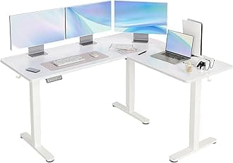 YDN L Shaped Standing Desk, Electric Standing Desks L Shape Adjustable Height Dual Motor, 63 x 55 Inch Corner Standing Desks with Splice Board for Home Office, Large Standing Desk, White