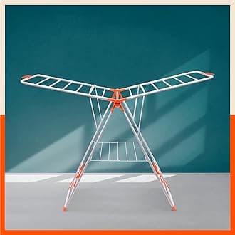 Bathla Foldable Cloth Drying Stand - Neo | 26 Drying Rails | Weather Resistant Alloy Steel Laundry Rack | Lightweight Clothes Dryer Stand for Home & Balcony | 2 Year Warranty (Bright Orange)