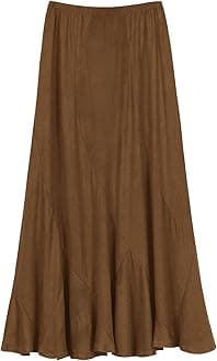 Urban CoCoWomen's Vintage Elastic Waist A-Line Long Midi Skirt