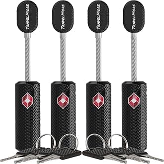 – 4-Pack TSA Approved Luggage Locks with Keys for Travel | Flexible, Ultra Secure Mini Key Padlocks Made from Zinc Alloy | Luggage Locks | TSA Locks | Black