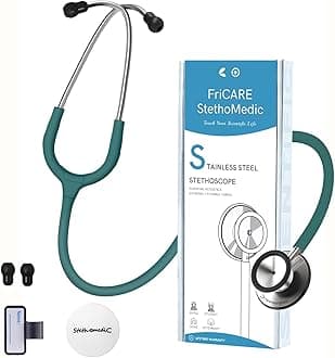 FriCARE Dual Head Stethoscope - Stethoscopes for Nurses, Medical Nursing Students, Paramedics/EMT/LVN/VNA Backup - FSA/HSA Eligible Estetoscopio, Smooth Forest Green Tube, Stainless Steel Chestpiece