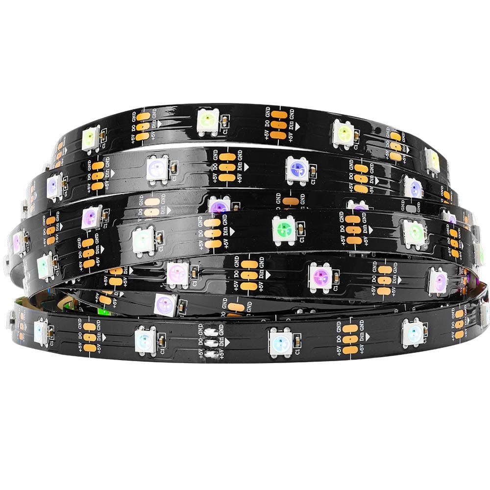 – WS2812B 16.4FT 5m 30 LEDs/Pixels/m Black PCB Individual Addressable 5050SMD LED Full Color led Pixel Strip Dream Color IP30 Non-Waterproof DC5V for DIY Lighting(Without Power&Controller)