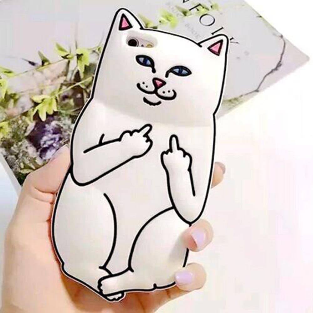iPhone 6 Contempt Cat Case, 3D Cartoon Middle Finger Pocket Kitty Cat Case For Iphone 6 4.7" Soft Silicon Phone Cases (White)