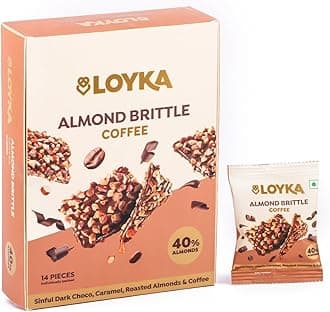 LOYKA Almond Brittle Coffee Choco Box-14 Pcs Premium Chocolate Gift Hamper Choco & Nut Dryfruit Delicacy Roasted California Almonds (40%),Dark Choco,Salted Caramel & Coffee Any-Time Snack,204 Grams