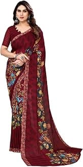 Women's Printed Trendy Georgette Green Color Saree With Blouse Material