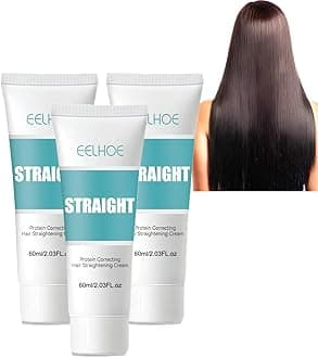 Keratin Correcting Hair Straightening Cream,Eelhoe Straight Hair,Protein Cream, Silk & Gloss Repair Damaged Hair, Curly (3Pcs) 3P