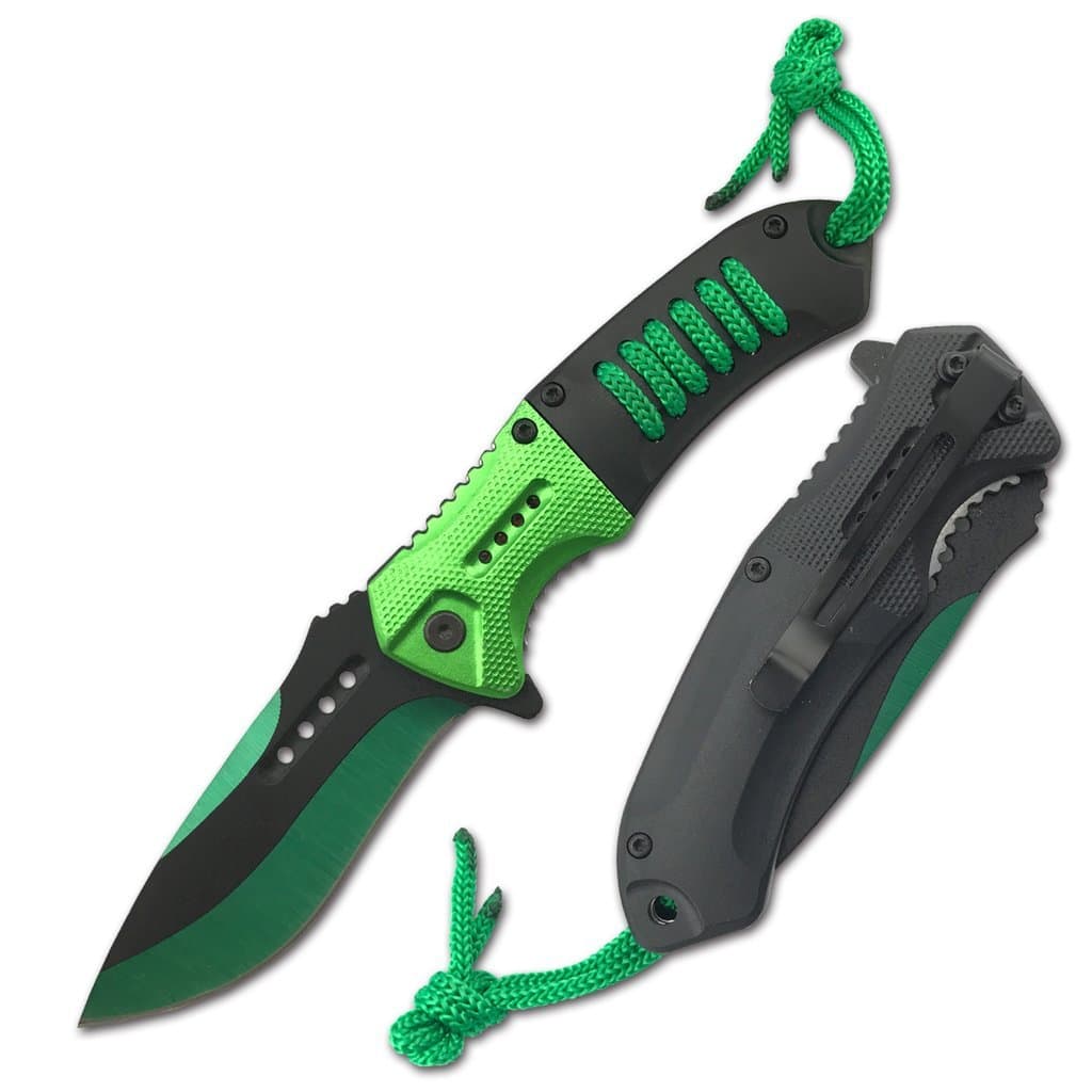 T-27166-GB 4.5" Black/Green Handle with Paracode Asst.Open Pocket Knife