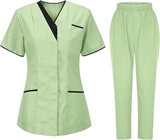 Women Men Nursing Uniforms Scrub Set Workwear Nurse Top Pants V Neck Scrub Top Slim Trousers Quick-Drying Unisex Nursing Dress suits for Cosmetology Beauty Salon SPA Pet Groomer