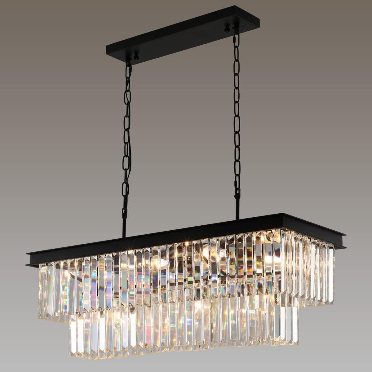 Crystal Modern Rectangle Chandelier (Black)