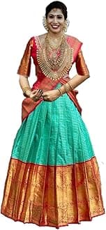 NAVKARMIT Women's Pure Silk Zari Weaving Lehenga Choli, Unstitched Lehenga Choli, Half Saree.