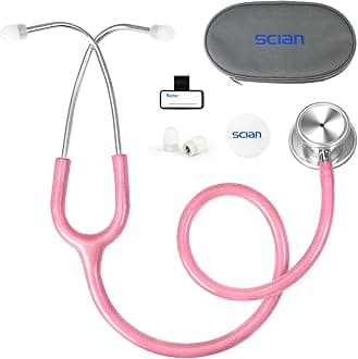 Stethoscope Dual Head for Nurses, Doctors, Adults, Med Students, Classic Stainless Steel Stethoscope Home Use Medical Supplies with Carrying Bag, Pearlescent Pink Tube