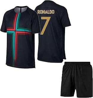 - Ronaldo 7 Football Jersey with Black Shorts(Kid's, Boy's& Men)