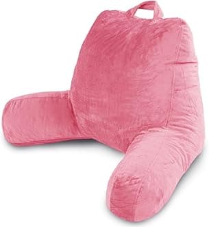 Milliard Reading Pillow with Arms, Pink, Cozy Shredded Memory Foam Back Pillow for Bed Sitting Up - Sit Up Backrest Support for Reading & Rest Bed - Washable Cover, Adjustable Comfort, CertiPUR