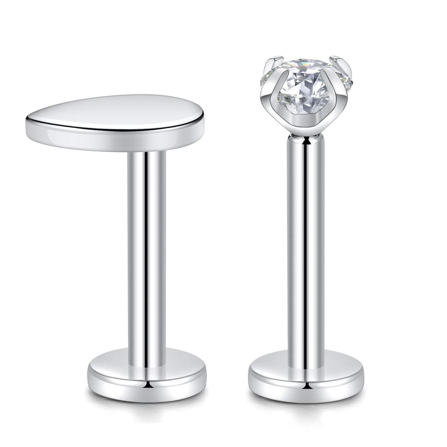 PEAKLINK Titanium Crystal Labret Studs16G Labret Jewelry Labret Internally Threaded Earring Helix StudsTragus Cartilage Conch Ear Piercing Body Jewelery Lip Monroe Studs 6 8 10mm