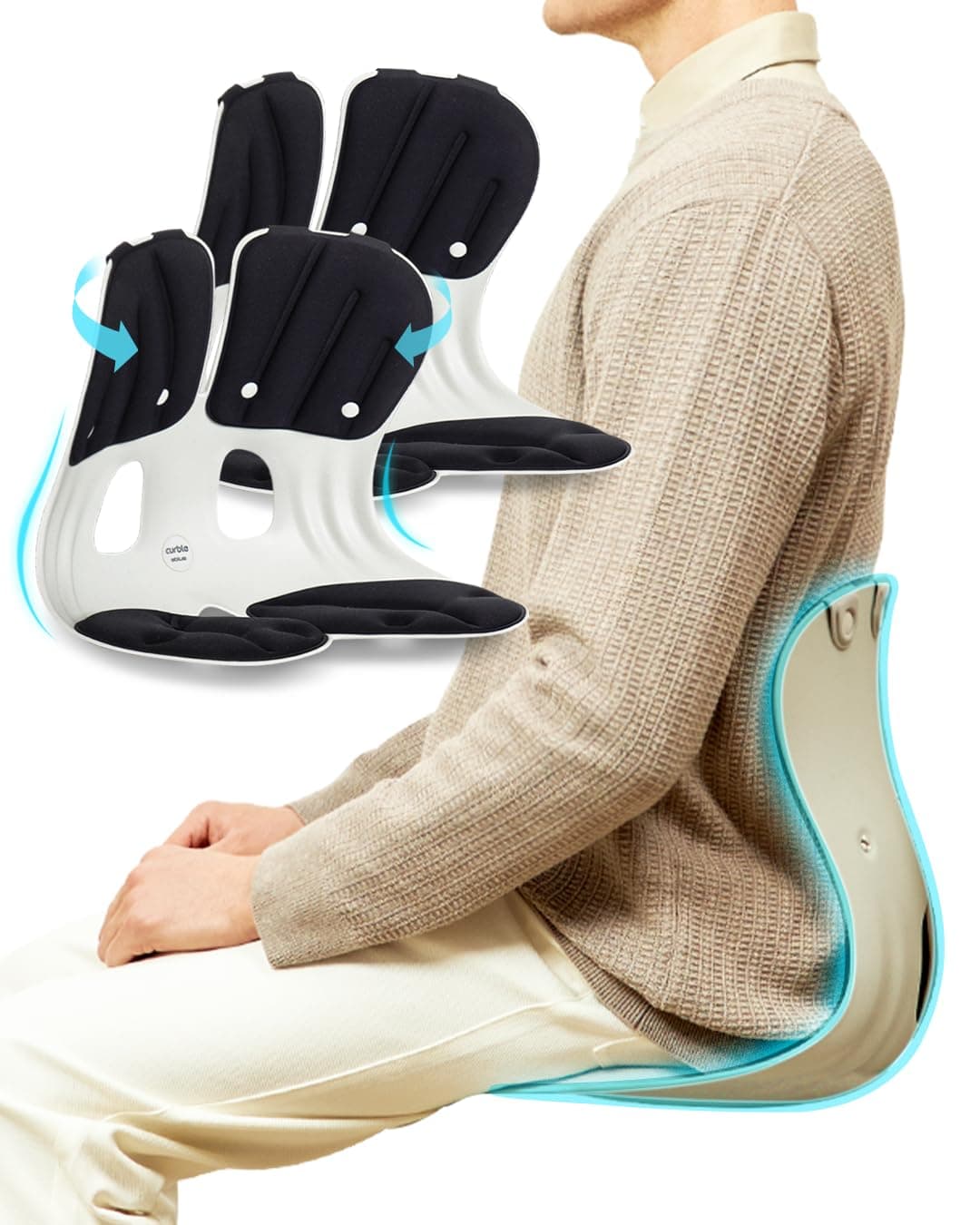 Grand (Extra Wide&Sturdy) 2PACK – Ergonomic Chair Back Support, Lumbar Support for Good Posture Correction and Back Pain Relief, Perfect for Office Chair and Work from Home, Patented(2P Black)