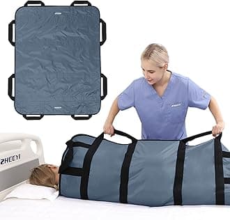 Multipurpose 48" x 40" Positioning Bed Pad with Reinforced Handles - Reusable & Washable Patient Sheet for Turning, Lifting & Repositioning - Double-Sided Nylon Fabric, Gray