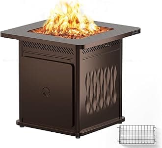 EAST OAK 28'' Propane Fire Pit Table, 50,000 BTU Steel Gas FirePit for Outdoor, Outside Patio Deck and Garden, CSA Certified Fire Table with Magnetic Lid, Cover-Storage Basket and Lava Rock , Brown