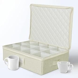 Cup and Mug Storage Containers, Hard Shell Storage Case with Felt Dividers for Cups, Mugs, Dishes, and Glasses, Ideal for Kitchen Organizing and Moving Supplies - 1 Pack, Cream