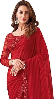 Women's Self Woven, Lace Georgette Saree with Unstitched Blouse
