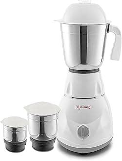 Lifelong Mixer Grinder for Kitchen - 3 Jars 500 Watt Mixie With Chutney, Dry Grinder & Liquidizing Jars - Wet Grinder & Blender for Milkshake, Smoothie, Puree - Stainless Steel Blades (LLMG45)