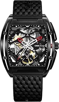Z Series Automatic Mechanical Watch, Luxury Skeleton Wristwatch Tonneau with Leather and Silicone Strap Stainless Steel Business Dress Waterproof Timepiece Gifts for Men and Women