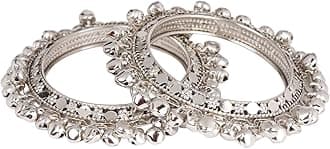 Indian Oxidized Jewelry for Navratri Boho Vintage Antique Tribal Indian Oxidized Bell Charm Bracelet Bangle Set Jewelry for Women