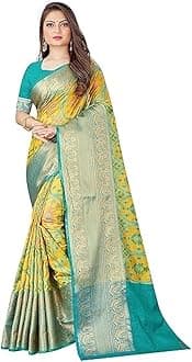 - Women's kanjivaram banarasi silk saree for festival Wedding silk with rich pallu Design sarees for women with Unstitched blouse piece