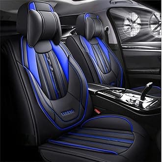 Luxury 5-Seat Car Seat Covers Fit for FJ Cruiser Full Set Cushion Leather Front Rear Seat Protectors Non-Slip Waterproof Durable Vehicle Seat Covers with Headrest(Black Blue)