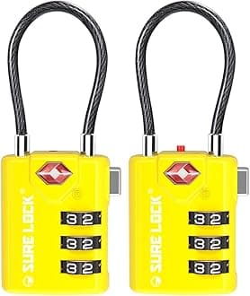 SURE LOCK TSA Compatible Travel Luggage Locks, Inspection Indicator, Easy Read Dials TSA Approved with Zinc Alloy (2, Yellow)