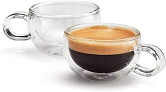 Judge Form Set of 2 Espresso Glass Coffee Cups with Handle, Hollow Vacuum Sealed, Hand Made, Heat Resistant, 75ml Espresso Cup