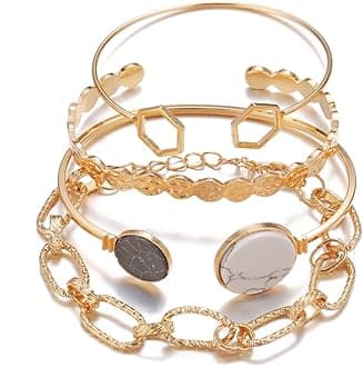 Latest Stylish Multilayer Gold Plated Bangle Bracelet for Women and Girls (14665b) Set of 4