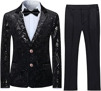 Boys Suit Formal Tuexdo Golden Jacquard Slim Fit 2 Pieces Suit Set Jacket Pants for Wedding Prom Party